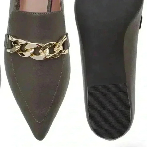 NWOT Linea Paolo Mabel-L Pointed Toe Loafer w/Goldtone Links Stone 8.5 - Picture 2 of 6